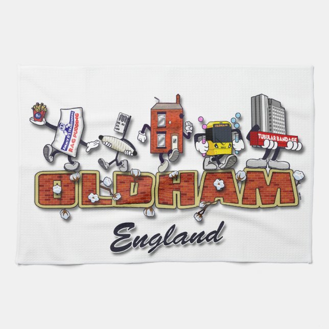 Oldham-Cartooncharaktere Geschirrtuch (Horizontal)