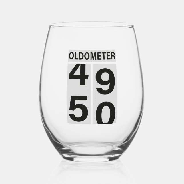 Oldometer 50. Geburtstag Weinglas Ohne Stiel (Vorderseite)