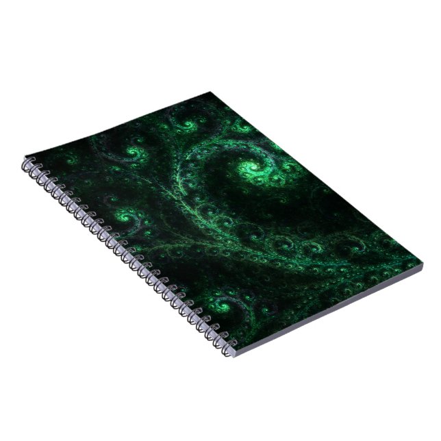 OldOnes Green and Black Spiral Fraktal Notebook Notizblock (Rechte Seite)