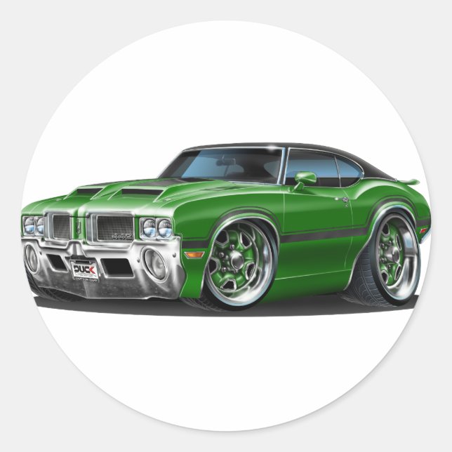 Olds Cutlass 442 Green Car Runder Aufkleber (Vorderseite)