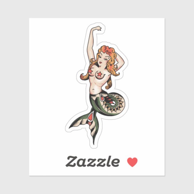 Oldschool Mermaid Tattoo Aufkleber (Blatt)