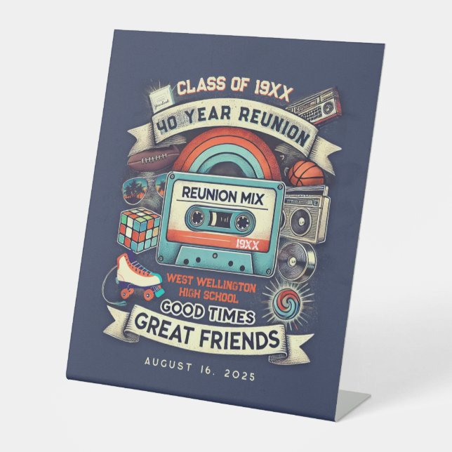 Oldschool Retro 80er Colorful Mixtape Class Wieder Sockelschild (Vorderseite)