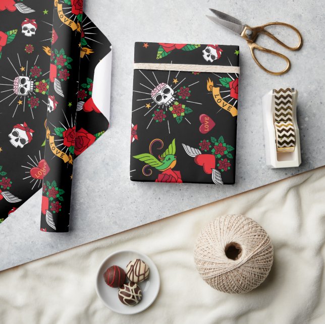 Oldschool Tattoos Geschenkpapier (Kunsthandwerk)