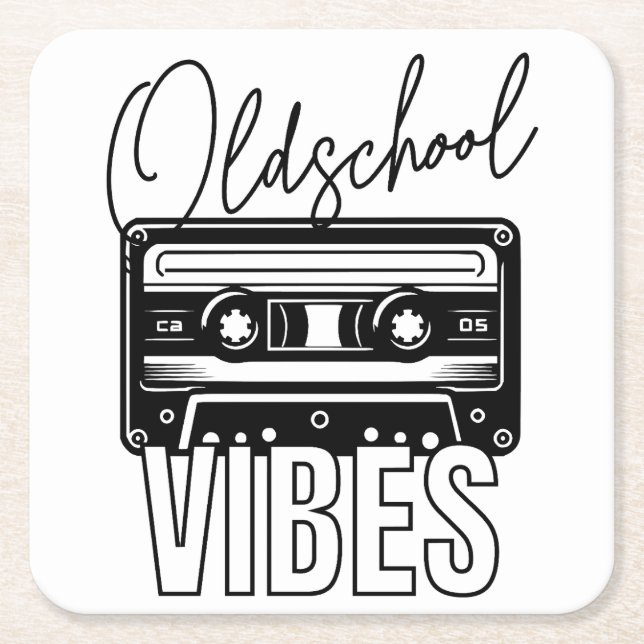 Oldschool Vibes retro vintage Audiokassette Rechteckiger Pappuntersetzer (Vorderseite)