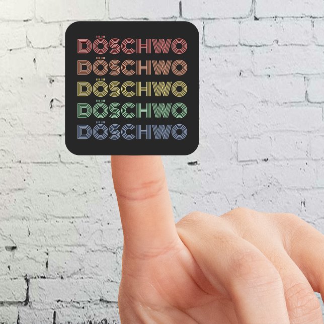 Oldtimer 2cv Ente 70er Döschwo Quadratischer Aufkleber (2CV Sticker in Black with a Red Blue Yellow Typography)