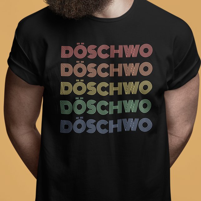 Oldtimer 2cv Ente 70er Döschwo T-Shirt (2CV T-Shirt in Black with a Red Blue Yellow Typography)