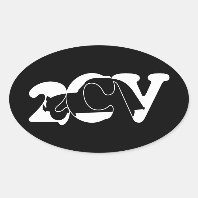 Oldtimer 2cv Ente Schatten Weiss Ovaler Aufkleber (Vorderseite)