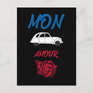 Oldtimer 2cv Ente Tricolore Mon amour Postkarte