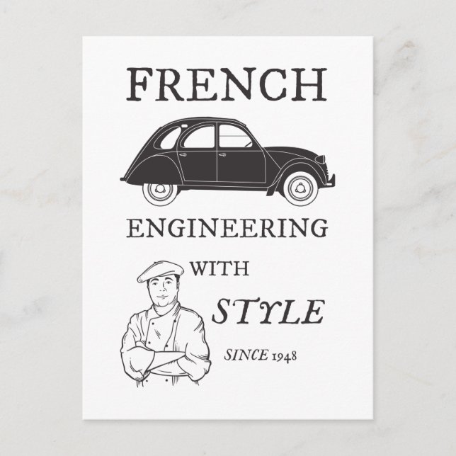 Oldtimer 2cv French engineering Retro Postkarte (Vorderseite)