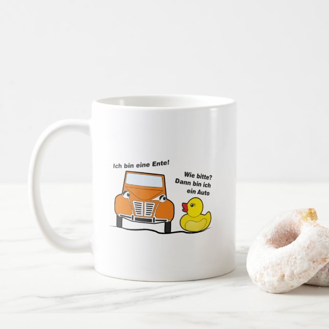 Oldtimer 2cv Ich bin eine Ente Humor Kaffeetasse (Mit Donut)