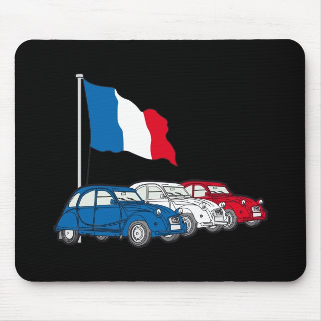Oldtimer 2CV Trio Frankreich Flagge Mousepad (Vorne)