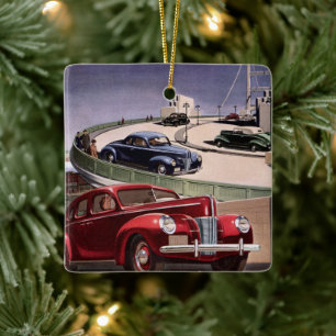 Oldtimer auf der Autobahn Keramikornament