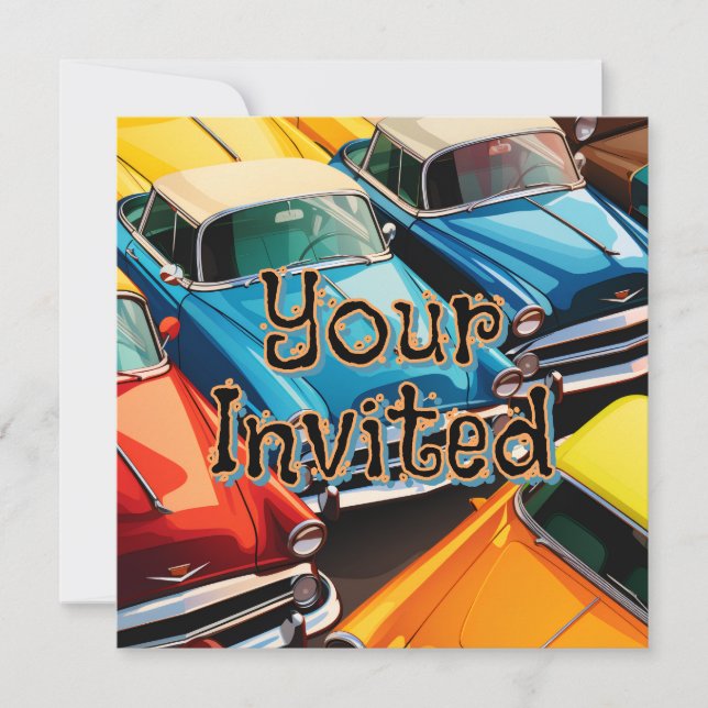 Oldtimer-Autos Muster Einladung (Vorderseite)
