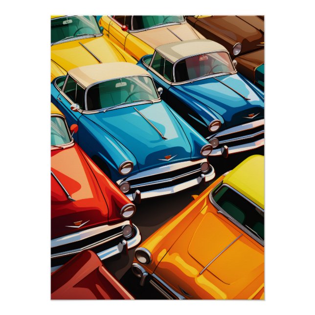 Oldtimer-Autos Muster Poster (Vorderseite)