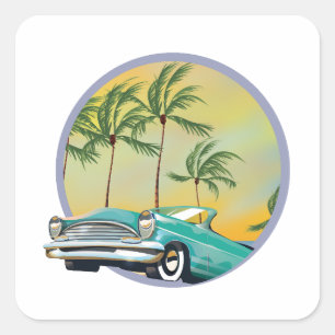 Oldtimer bei Dämmerung Quadratischer Aufkleber