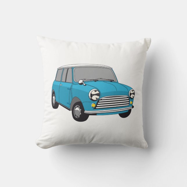 Oldtimer Blauer British Mini Cooper Kissen (Vorderseite)