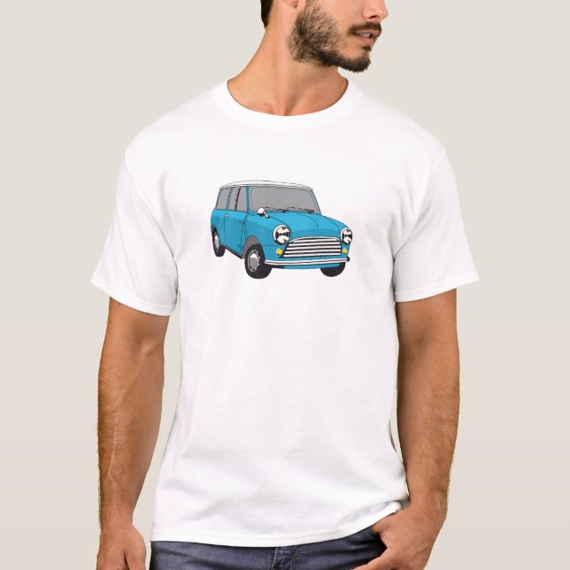 Oldtimer Blauer British Mini Cooper T-Shirt (Vorderseite)