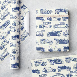 Oldtimer Blaues Vintage-Automodell Geschenkpapier