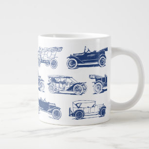 Oldtimer Blaues weißes Vintage-Muster Jumbo-Tasse