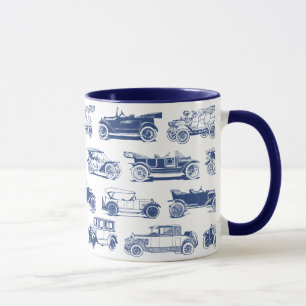 Oldtimer Blaues weißes Vintage-Muster Tasse