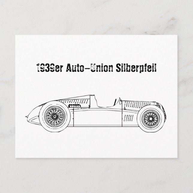 Oldtimer Deutschland Auto Union1939 Sielberpfeil Postkarte (Vorderseite)