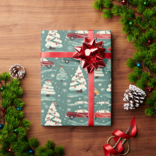Oldtimer durch Weihnachtsbäume Geschenkpapier