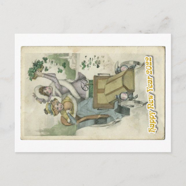 Oldtimer happy new year 2022 postkarte (Vorderseite)