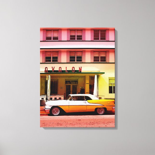 Oldtimer im Art Deco District, Miami, Florida Leinwanddruck (Vorderseite)