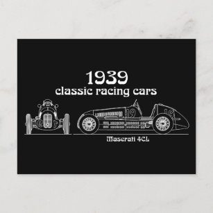 Oldtimer Italien Maserati 4CL Vintage Zeichnung Postkarte