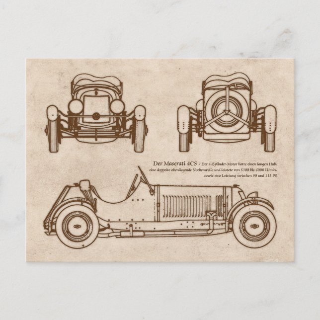 Oldtimer Italien Vintage Maserati 4CS Postkarte (Vorderseite)