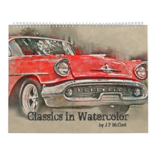 Oldtimer-Kalender im Aquarell-Stil Kalender