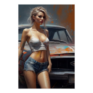 oldtimer pinup nostalgie kunstwerk blond frau poster