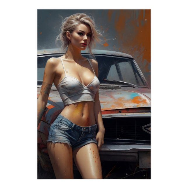 oldtimer pinup nostalgie kunstwerk blond frau poster (Vorderseite)