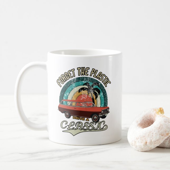 Oldtimer Retro Forget the Plastic Kaffeetasse (Mit Donut)