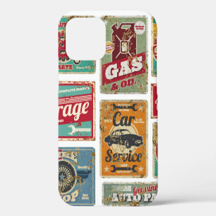 Oldtimer-Service und Tankstelle vintage Metall iPhone 12 Hülle