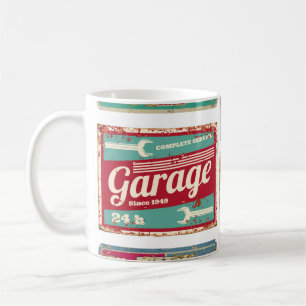 Oldtimer-Service und Tankstelle vintage Metall Kaffeetasse