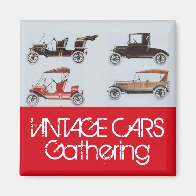 Oldtimer-Treffen Klassisches Auto Rot Grau Magnet (Vorne)