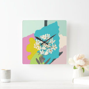 Oleander Blumenfarbenblöcke Moderner Florist Quadratische Wanduhr