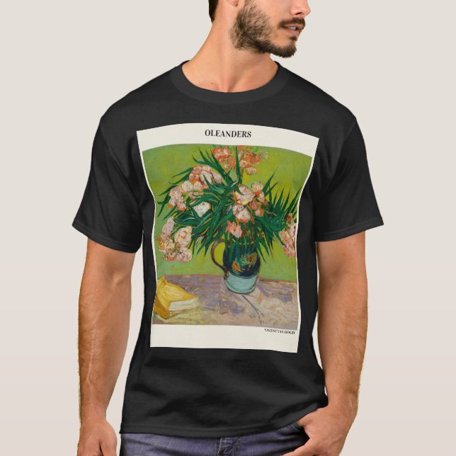 Oleanders von Vincent Van Gogh rosa Rosen und Geen T-Shirt (Vorderseite)