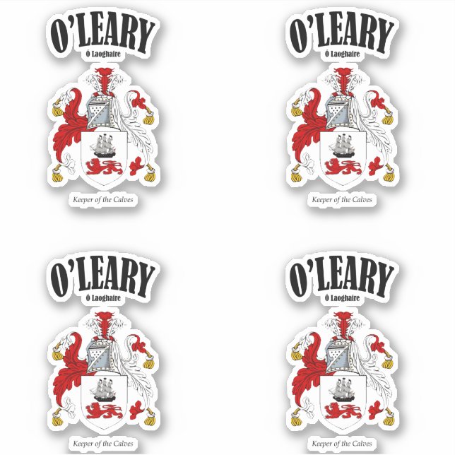 O'Leary Wappen Irish Translation & Meaning (x4) Aufkleber (Vorderseite)