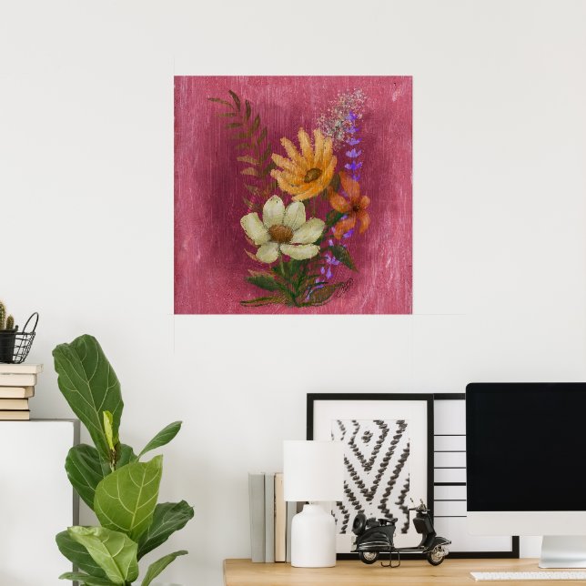 Ölfarbe Gelb und Weiß Blume Poster (Heimbüro)