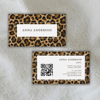 Ölfarben-Leoparden-Tierdruck Erd-Töne QR-Code Visitenkarte
