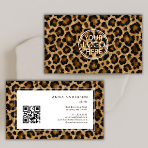 Ölfarben-Leoparden-Tierdruck Ihr Logo QR-Code Visitenkarte