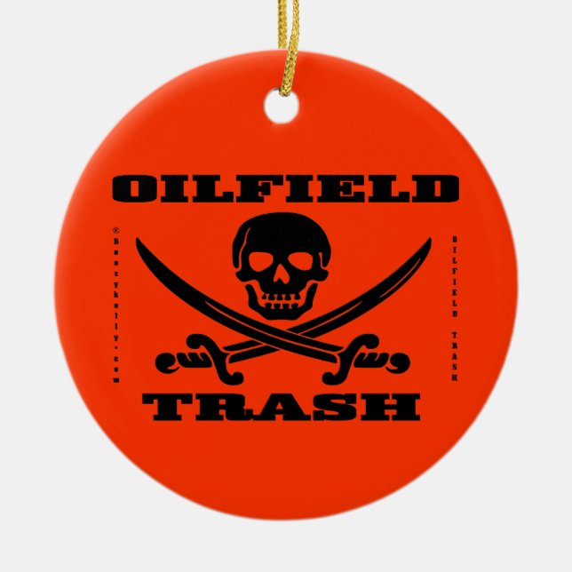 Ölfeld-Abfall, Schädel u. gekreuzte Knochen, Öl, Keramik Ornament (Vorne)