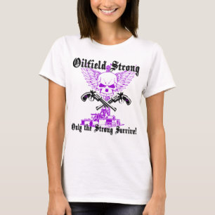 Ölfeld stark mit Flügeln und Pistolen in Lila T-Shirt