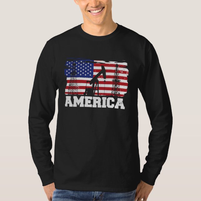 Ölfeld-US-Flagge Bohren Fracker Öl-Ame T-Shirt (Vorderseite)