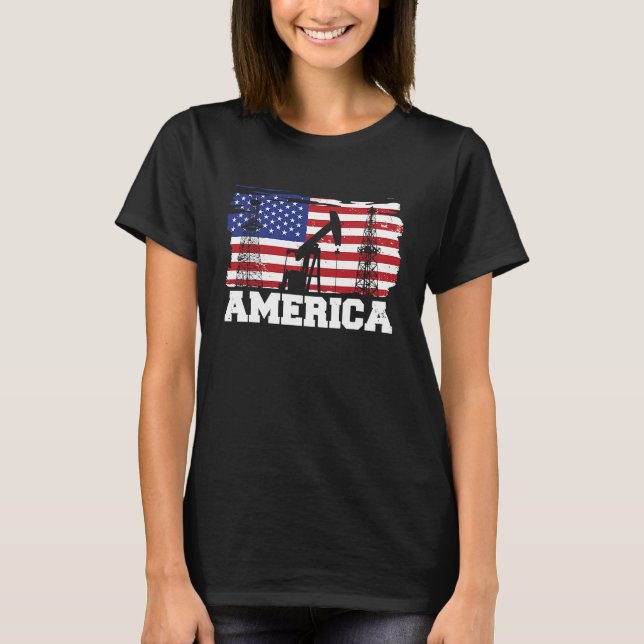 Ölfeld-US-Flagge Bohren Fracker Öl-Ame T-Shirt (Vorderseite)