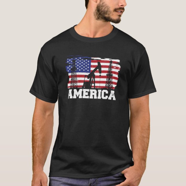 Ölfeld-US-Flagge Bohren Fracker Öl-Ame T-Shirt (Vorderseite)