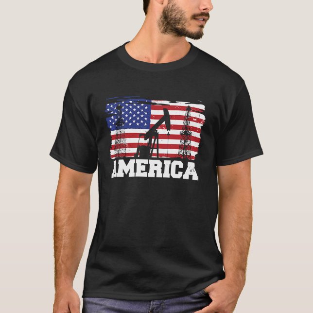Ölfeld-US-Flagge Bohren Fracker Öl-Ame T-Shirt (Vorderseite)