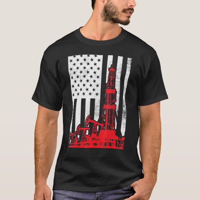Ölfelge Flag Patriotic Oilfield Worker 4. Juli Ro T-Shirt (Vorderseite)